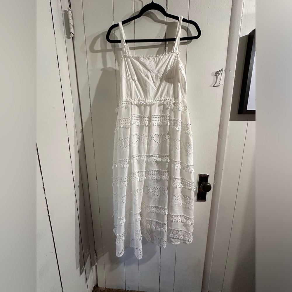 Anthropologie White Lace HEART Dress broken zipper